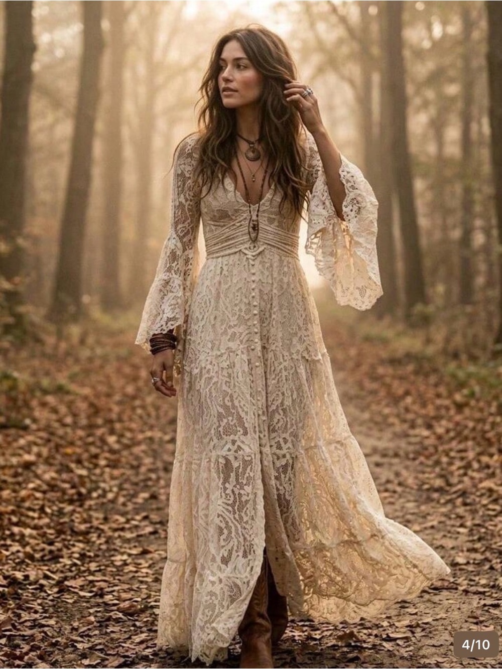 BOHO Costume Women's Black Lace Long Sleeve Maxi Dress - perfect for Halloween 👻 - Picture 7 of 8